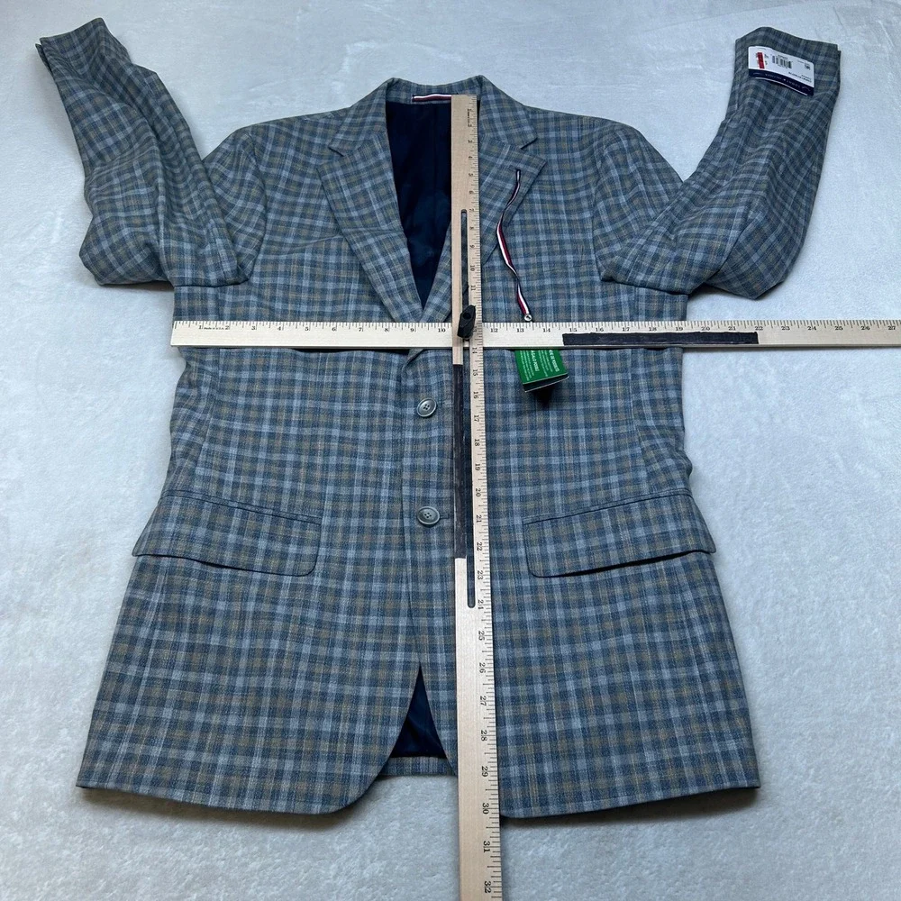 Tommy Hilfiger Check Sport Coat Mens 38R 36 Blue Tan Plaid Flex‎ $295 NEW